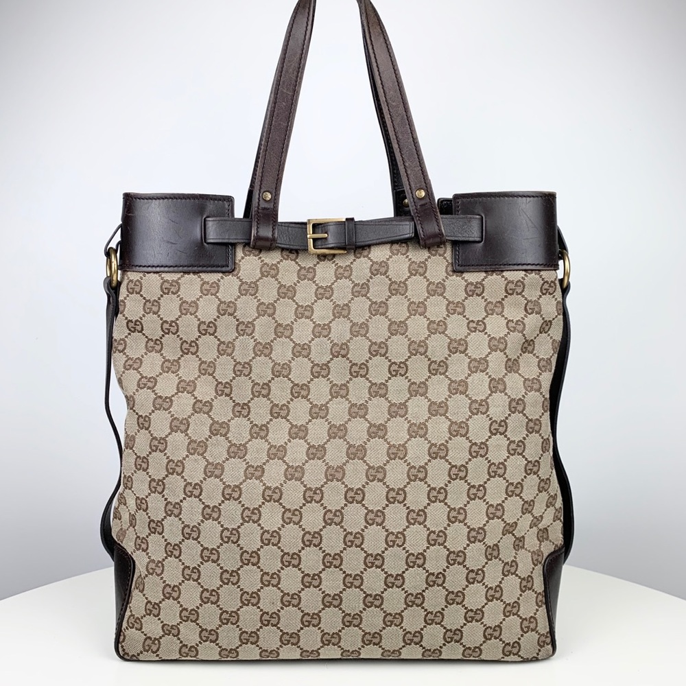 GUCCI Monogram Buckle Tote Bag